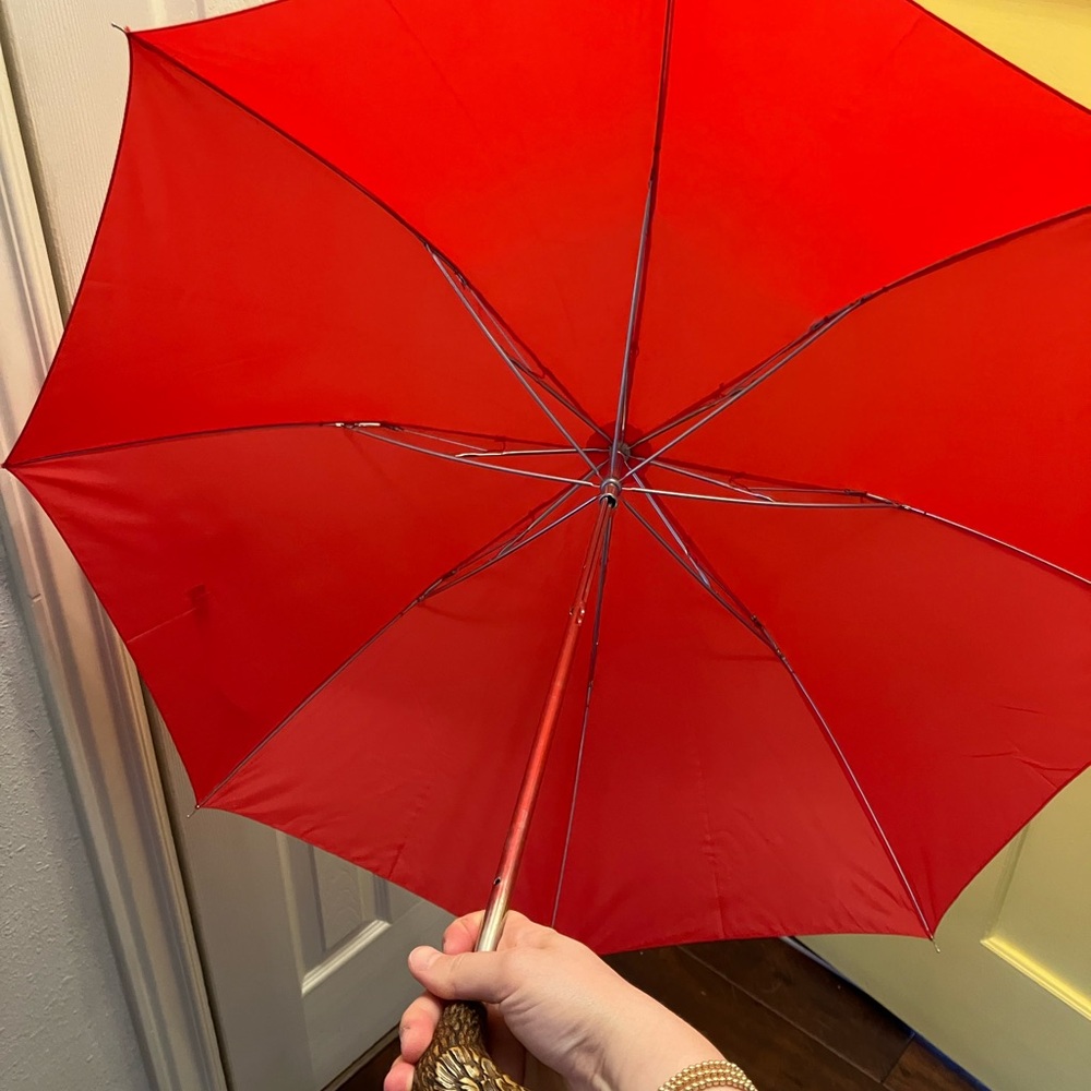 Vintage Wooden Duck Handle Red Umbrella - Picture 7 of 9